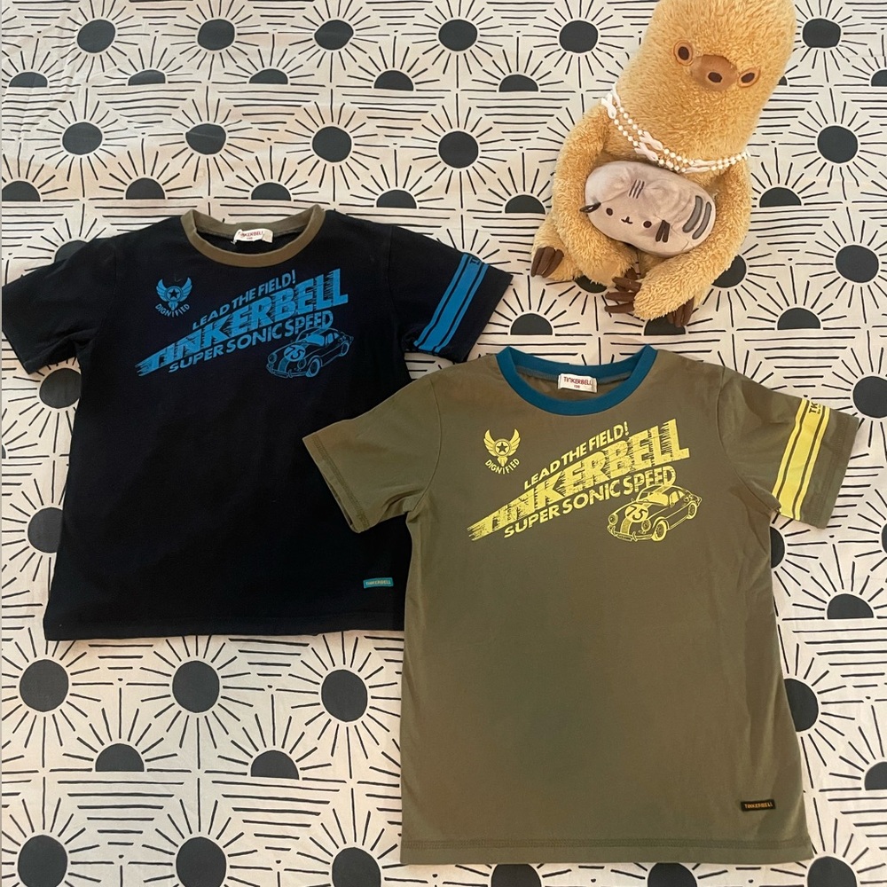 Pair of Boy’s Race Car Graphic T-Shirts - Black and Green (Sz 130/US 7-8)